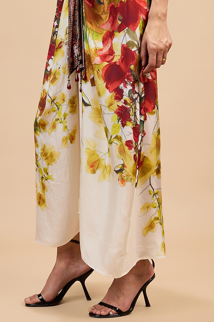 Red & Rust Gold Silk Printed Draped Cocktail Dress by Rajdeep Ranawat at Pernia's Pop Up Shop