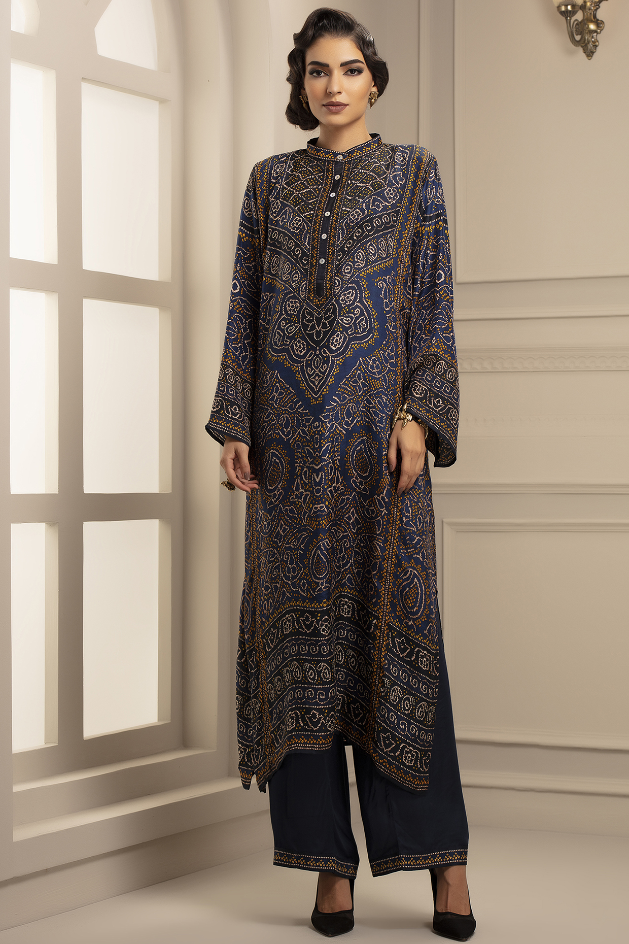 Navy Blue Printed Tunic With Pants by Rajdeep Ranawat at Pernia's Pop Up Shop