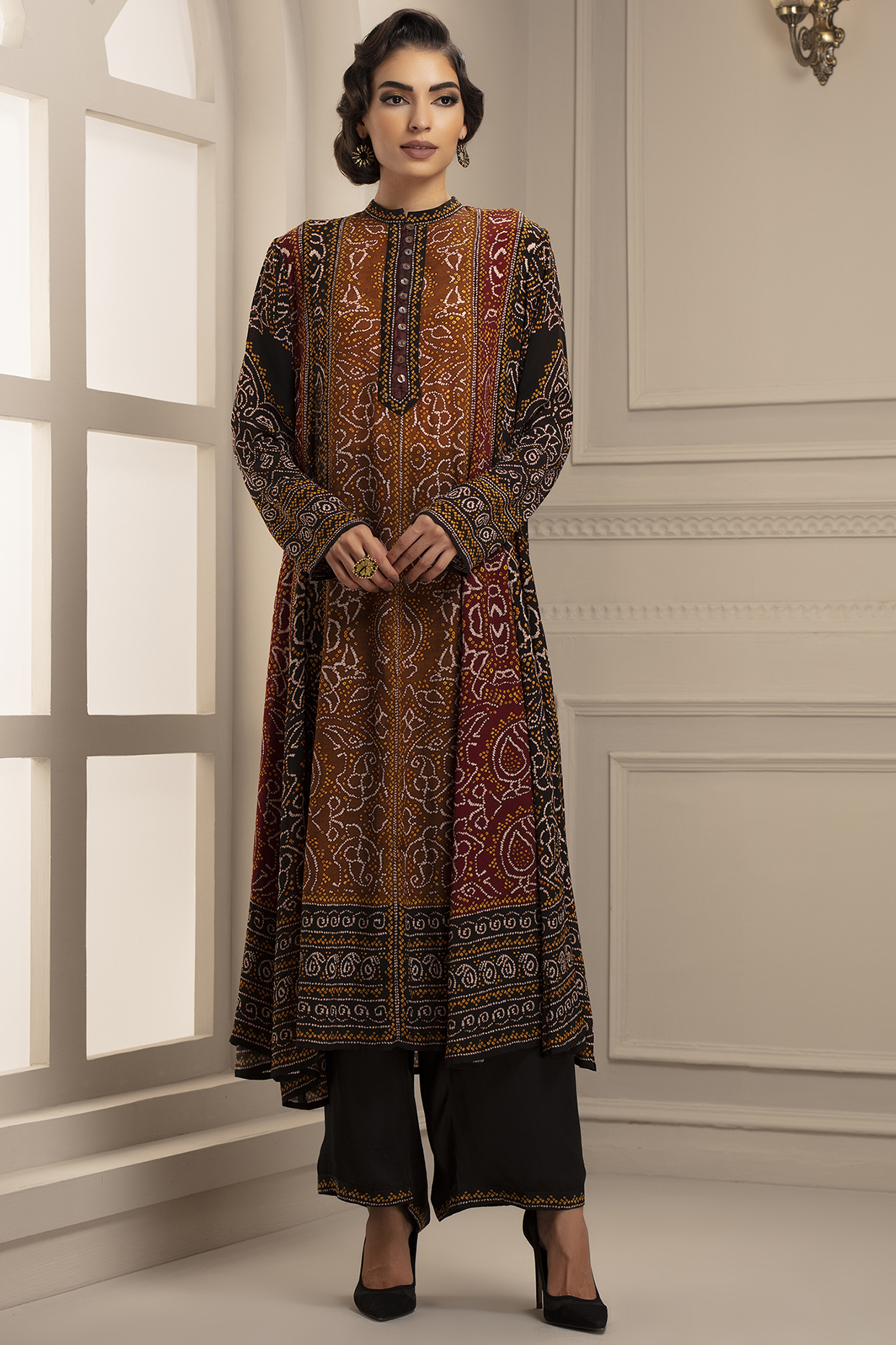 Red Printed Wedding Anarkali With Pants by Rajdeep Ranawat at Pernia's Pop Up Shop