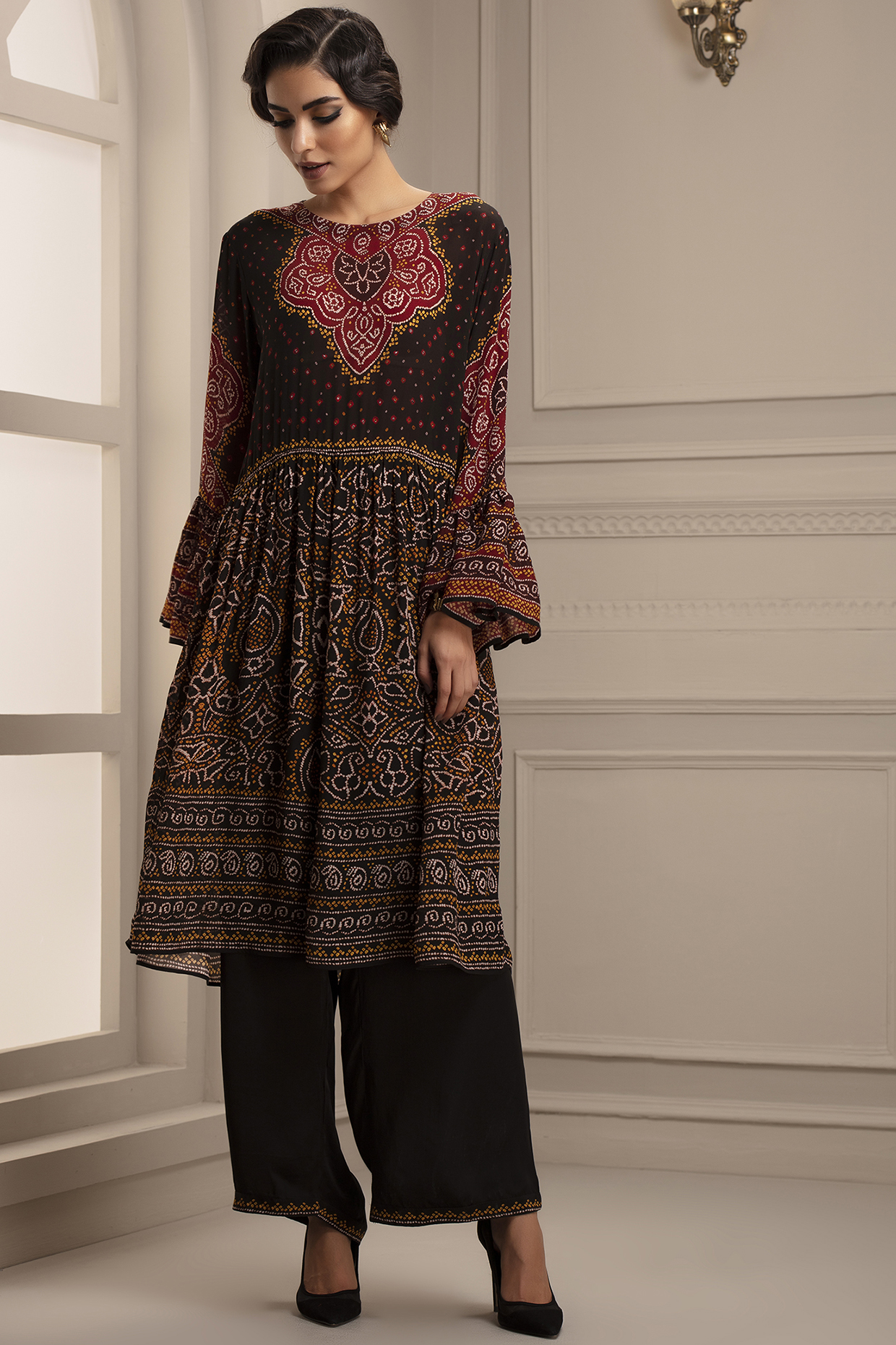 Black Digital Printed Tunic With Pants by Rajdeep Ranawat at Pernia's Pop Up Shop