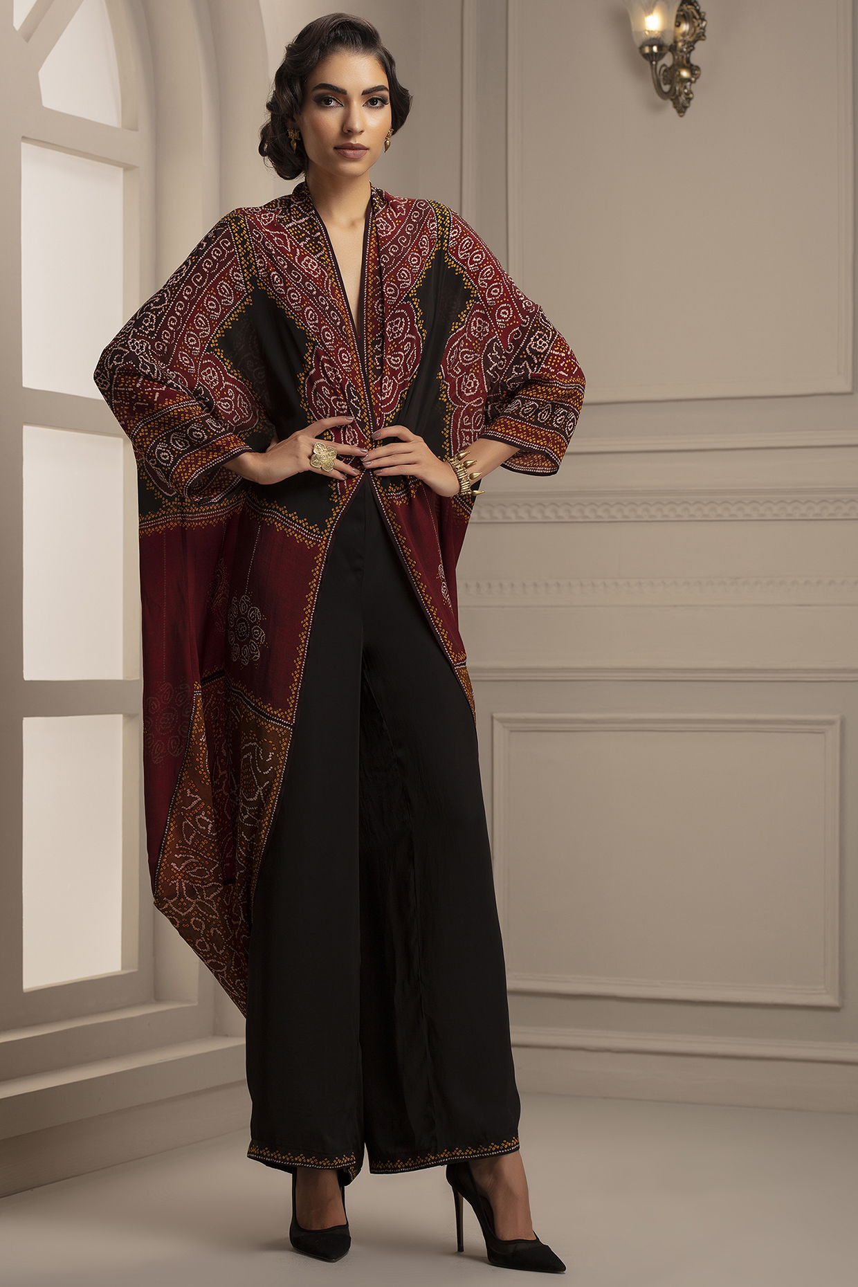 Red Printed Cover-Up With Pants by Rajdeep Ranawat at Pernia's Pop Up Shop