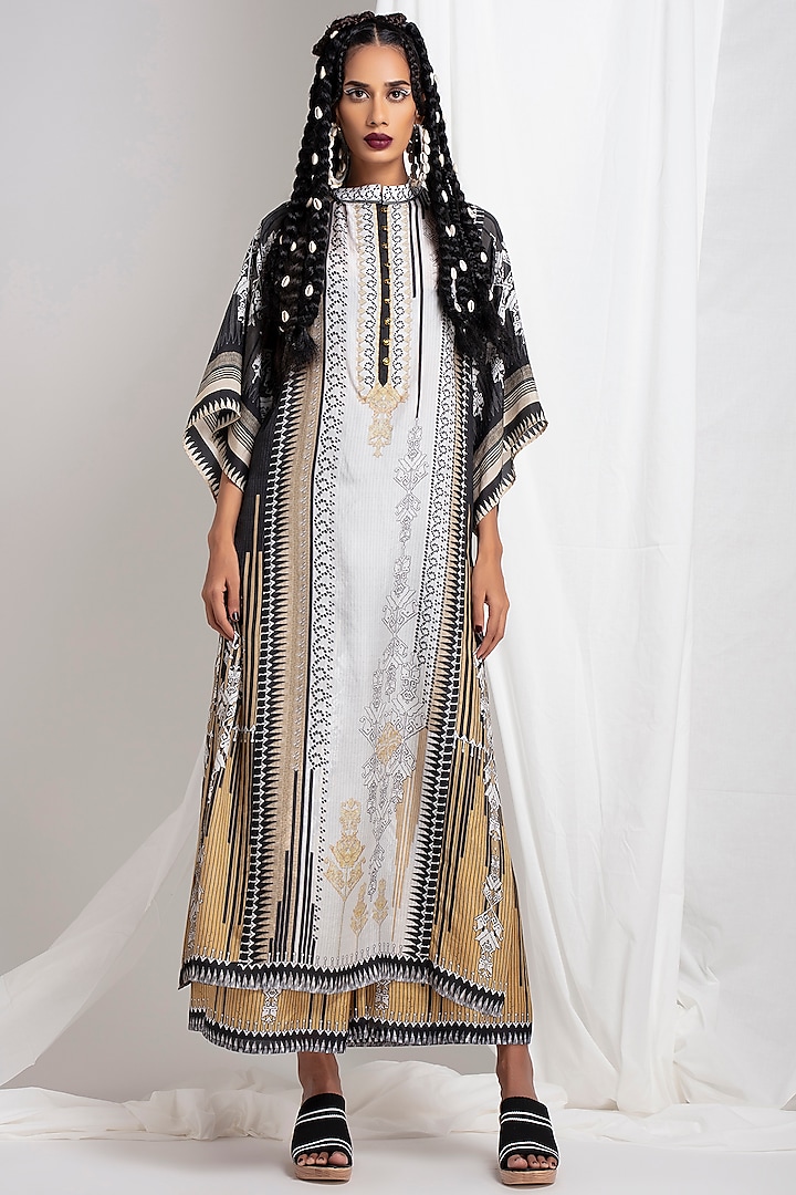 Black Printed Tunic With Skirt by Rajdeep Ranawat