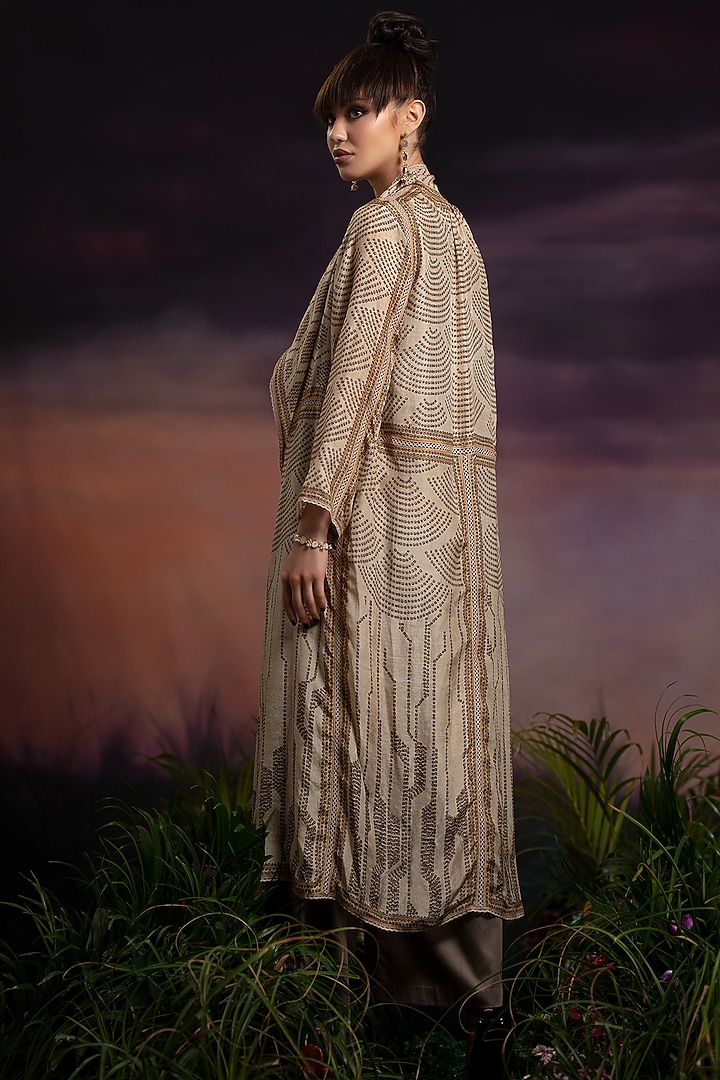 Gold Printed Jacket With Top & Pants by Rajdeep Ranawat at Pernia's Pop Up Shop
