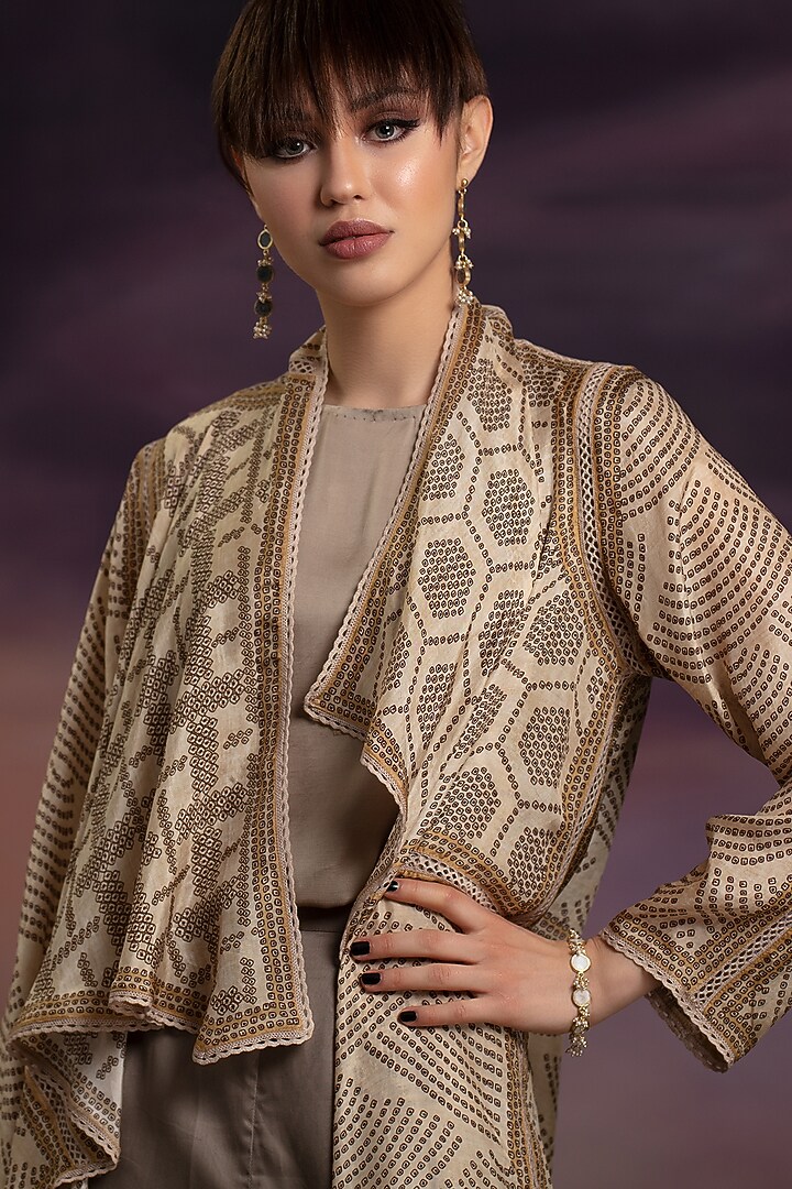 Gold Printed Jacket With Top & Pants by Rajdeep Ranawat at Pernia's Pop Up Shop