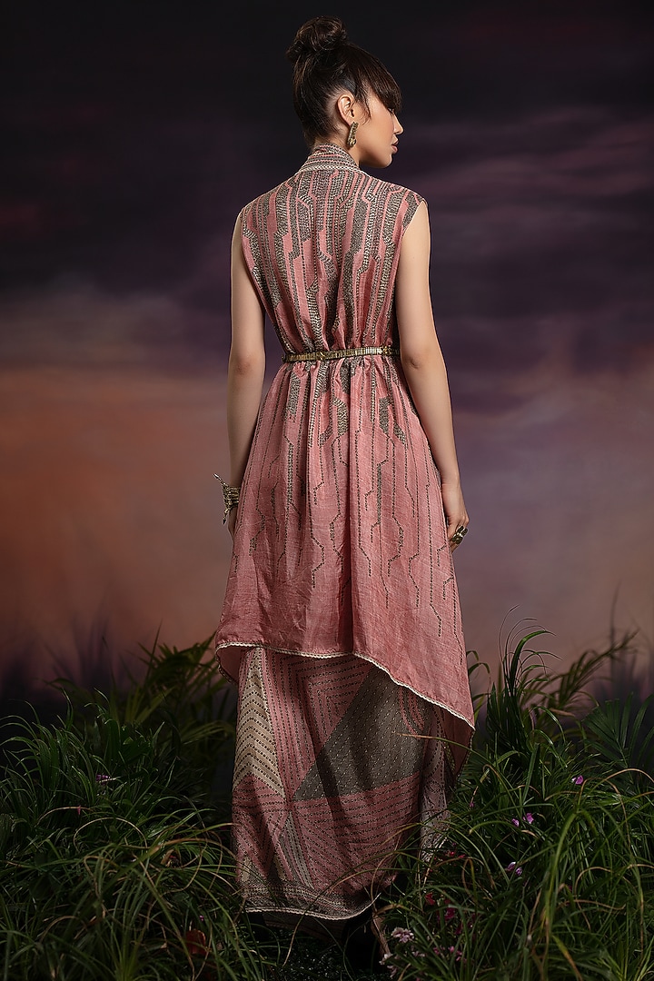 Dusty Rose Printed Skirt Set by Rajdeep Ranawat at Pernia's Pop Up Shop