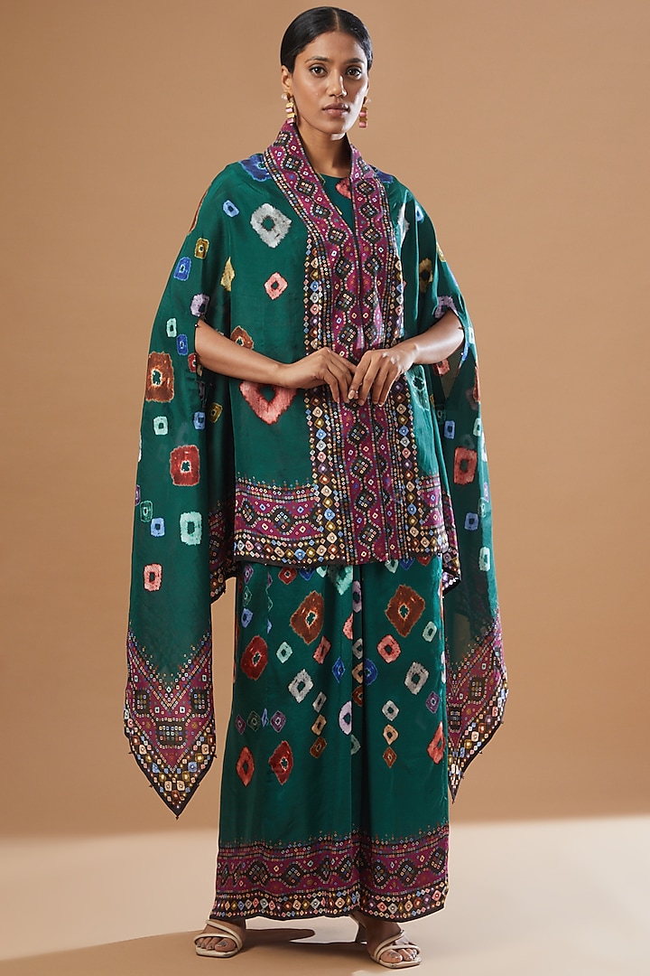 Emerald Green Printed Jacket Set by Rajdeep Ranawat at Pernia's Pop Up Shop