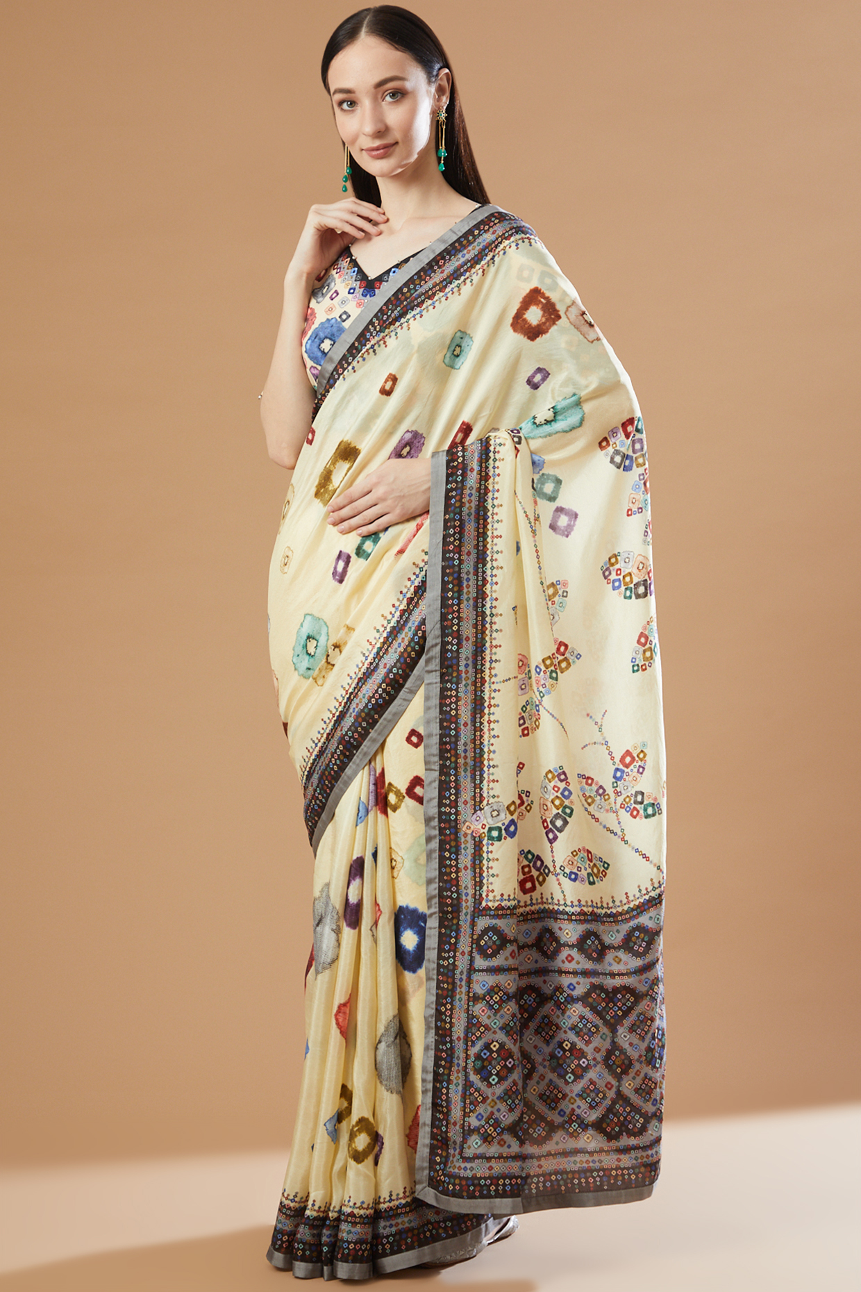 Lemon Yellow Silk Abstract Printed Wedding Saree Set by Rajdeep Ranawat at Pernia's Pop Up Shop