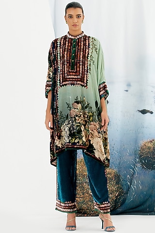 Mint Silk Velvet Tunic by Rajdeep Ranawat