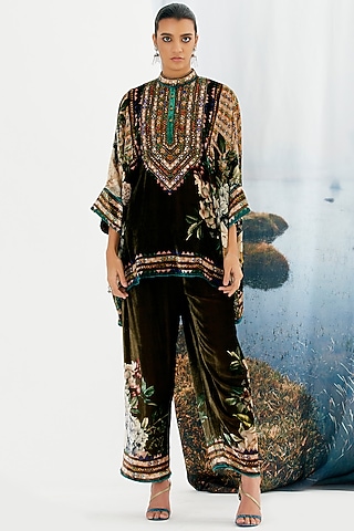 Olive Green Embroidered Tunic by Rajdeep Ranawat