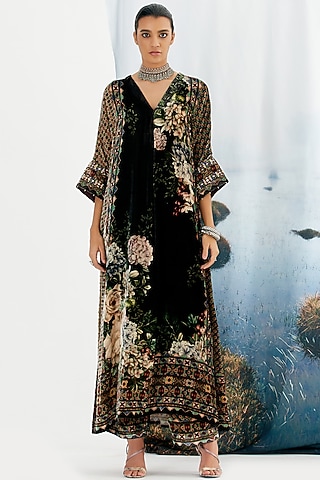 Black Velvet Embroidered Tunic by Rajdeep Ranawat