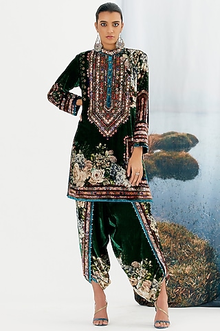 Emerald Green Printed Dhoti Pants by Rajdeep Ranawat