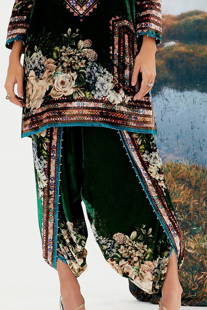 Emerald Green Printed Dhoti Pants by Rajdeep Ranawat at Pernia's Pop Up Shop