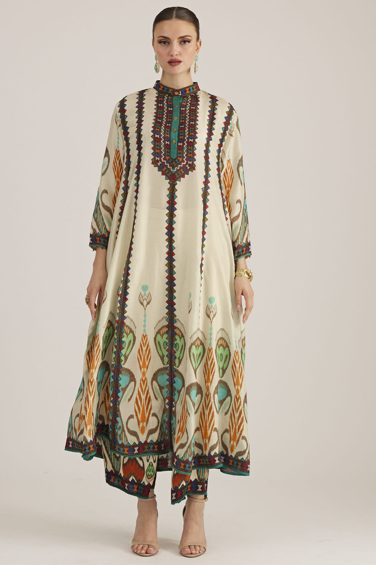 Vanilla Silk Printed Anarkali Tunic by Rajdeep Ranawat at Pernia's Pop Up Shop