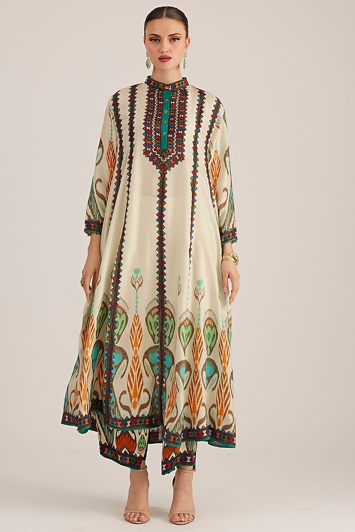 Vanilla Silk Printed Anarkali Tunic by Rajdeep Ranawat at Pernia's Pop Up Shop