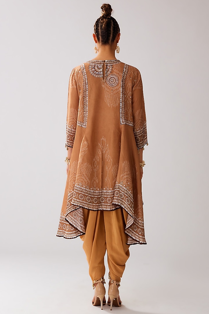 Caramel Modal Satin Printed Dhoti Pants by Rajdeep Ranawat at Pernia's Pop Up Shop