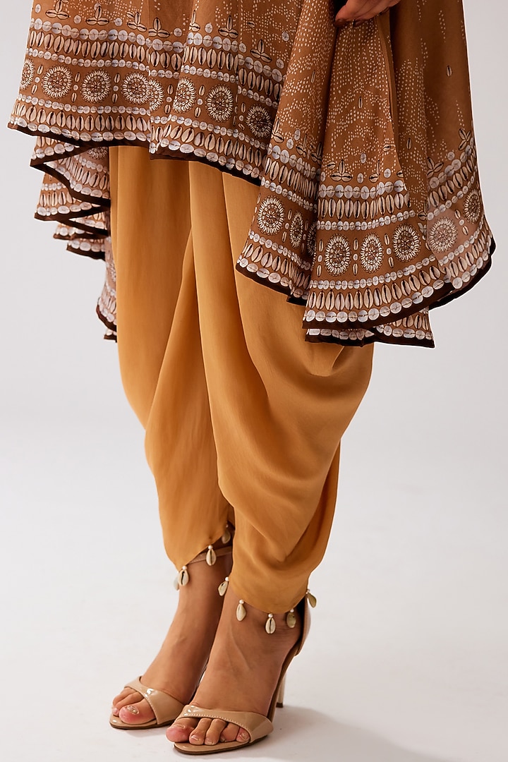 Caramel Modal Satin Printed Dhoti Pants by Rajdeep Ranawat at Pernia's Pop Up Shop