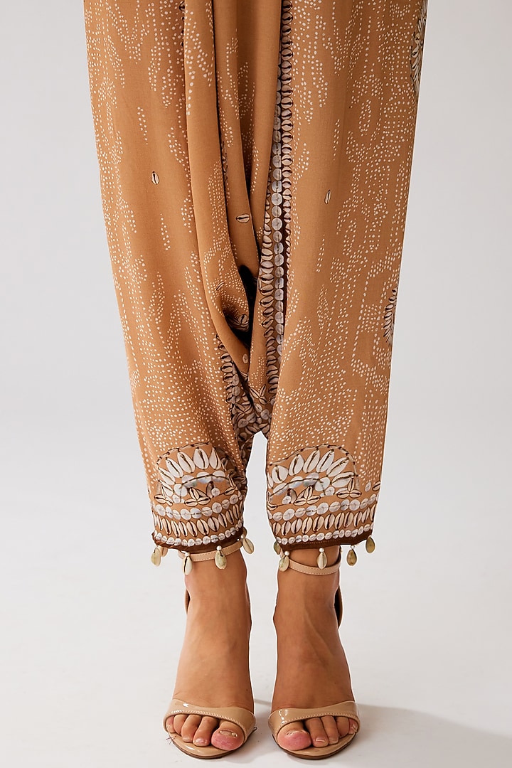 Caramel Modal Satin Printed Turkish Pants by Rajdeep Ranawat at Pernia's Pop Up Shop