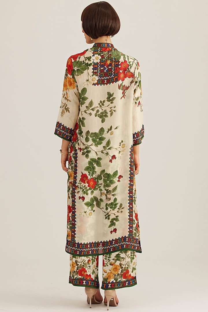 Ivory & Emerald Silk Printed Kurta by Rajdeep Ranawat at Pernia's Pop Up Shop