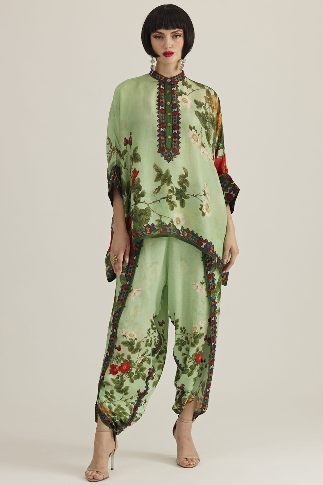 Mint Silk Printed Tunic by Rajdeep Ranawat at Pernia's Pop Up Shop
