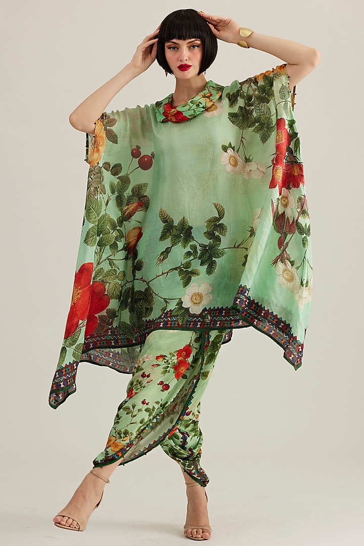 Mint Silk Draped Tunic by Rajdeep Ranawat at Pernia's Pop Up Shop