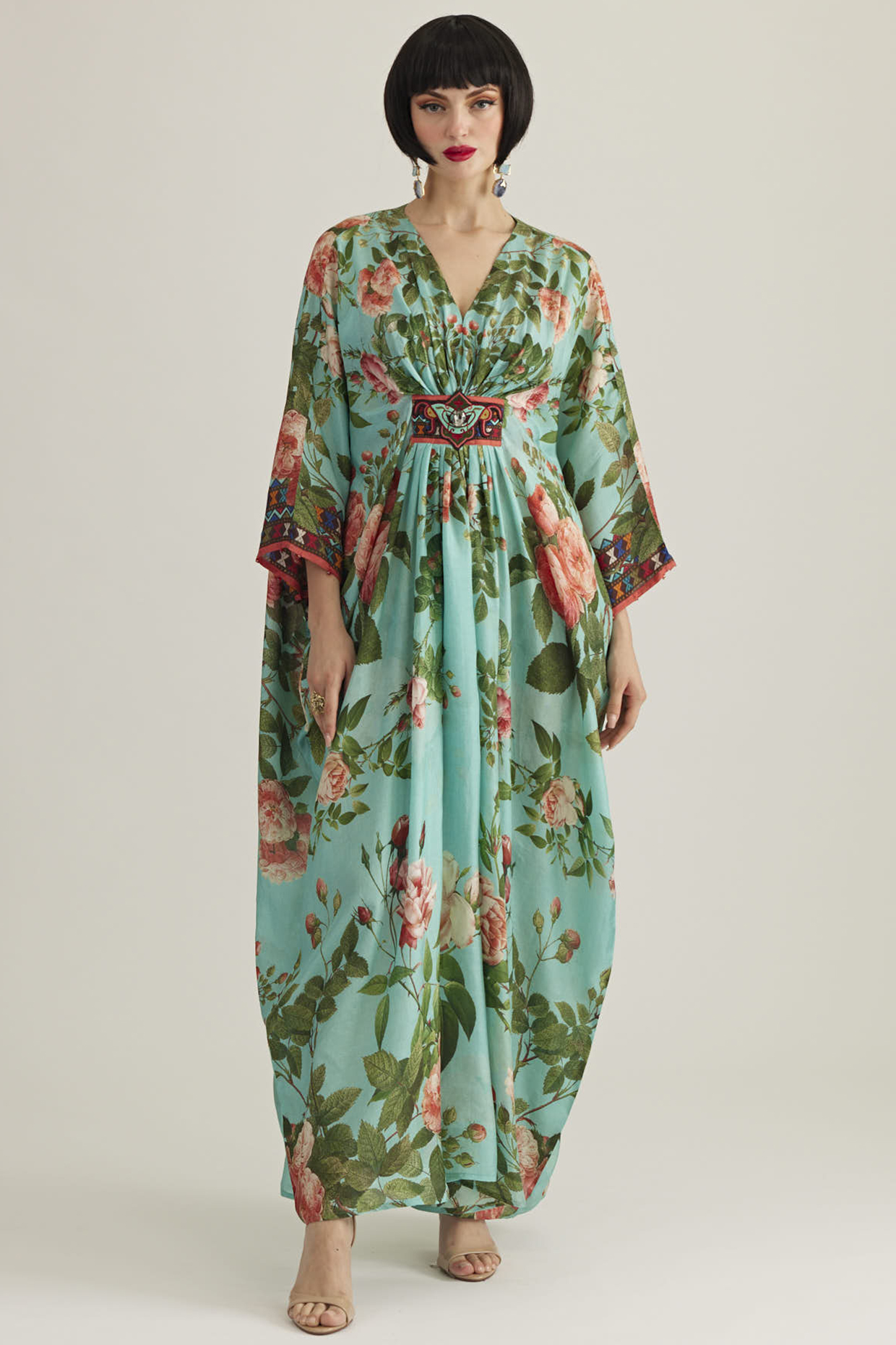 Aqua Silk Printed Kaftan by Rajdeep Ranawat at Pernia's Pop Up Shop