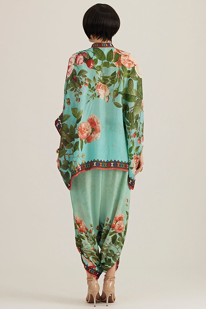 Aqua Satin Printed Dhoti Pants by Rajdeep Ranawat at Pernia's Pop Up Shop