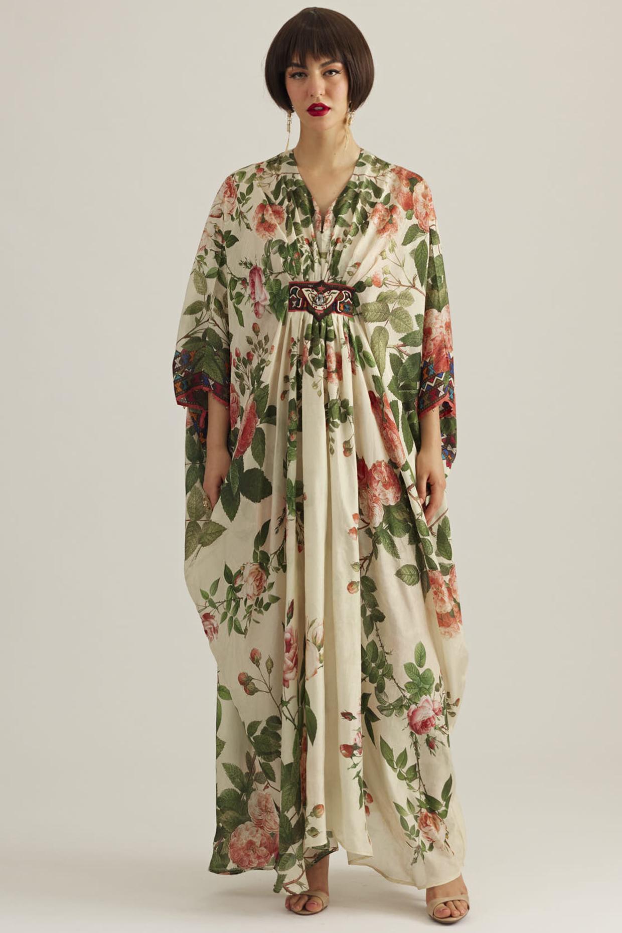 Pearl Rose Silk Printed Kaftan by Rajdeep Ranawat at Pernia's Pop Up Shop