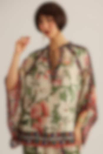 Pearl Rose Silk Printed Poncho Top by Rajdeep Ranawat at Pernia's Pop Up Shop