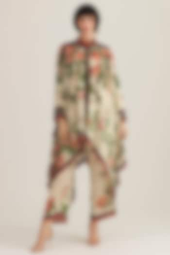 Pearl Rose Satin Printed Pants by Rajdeep Ranawat at Pernia's Pop Up Shop