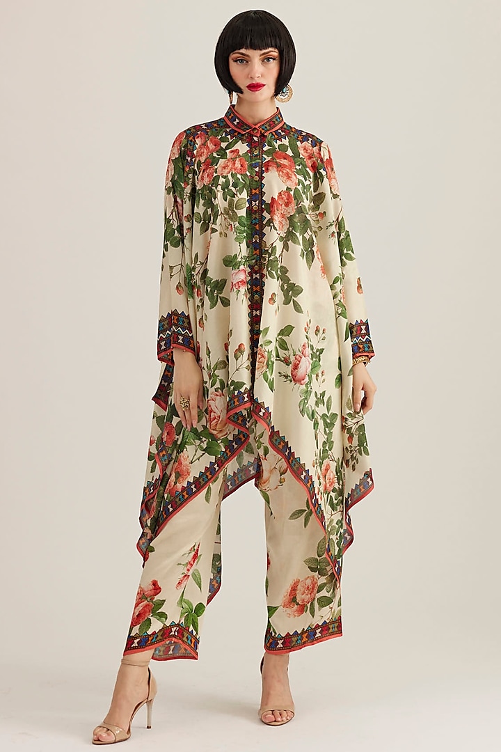 Pearl Rose Satin Printed Pants by Rajdeep Ranawat at Pernia's Pop Up Shop