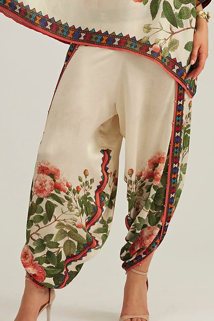 Pearl Rose Satin Printed Dhoti Pants by Rajdeep Ranawat