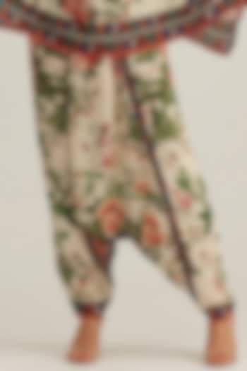 Pearl Rose Satin Printed Turkish Pants by Rajdeep Ranawat