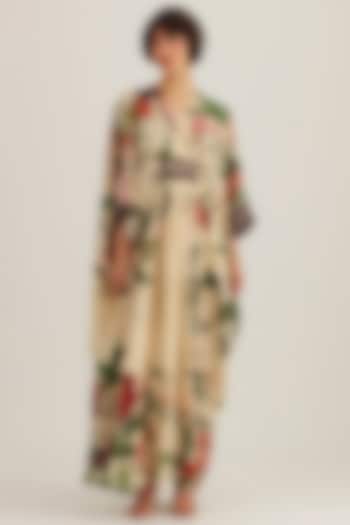 Beige Silk Printed Kaftan by Rajdeep Ranawat at Pernia's Pop Up Shop