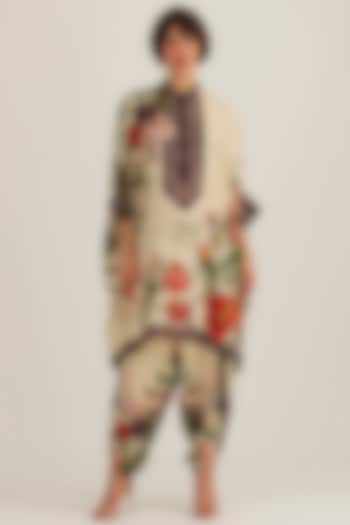 Beige Satin Printed Dhoti Pants by Rajdeep Ranawat at Pernia's Pop Up Shop