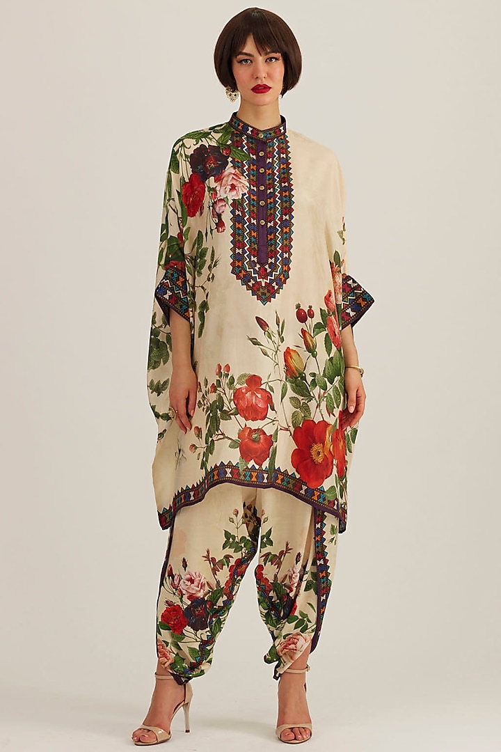 Beige Satin Printed Dhoti Pants by Rajdeep Ranawat at Pernia's Pop Up Shop