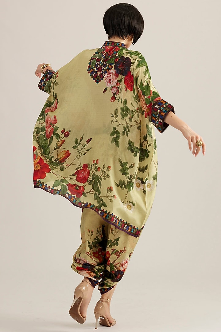 Sulphur Yellow Satin Printed Dhoti Pants by Rajdeep Ranawat at Pernia's Pop Up Shop