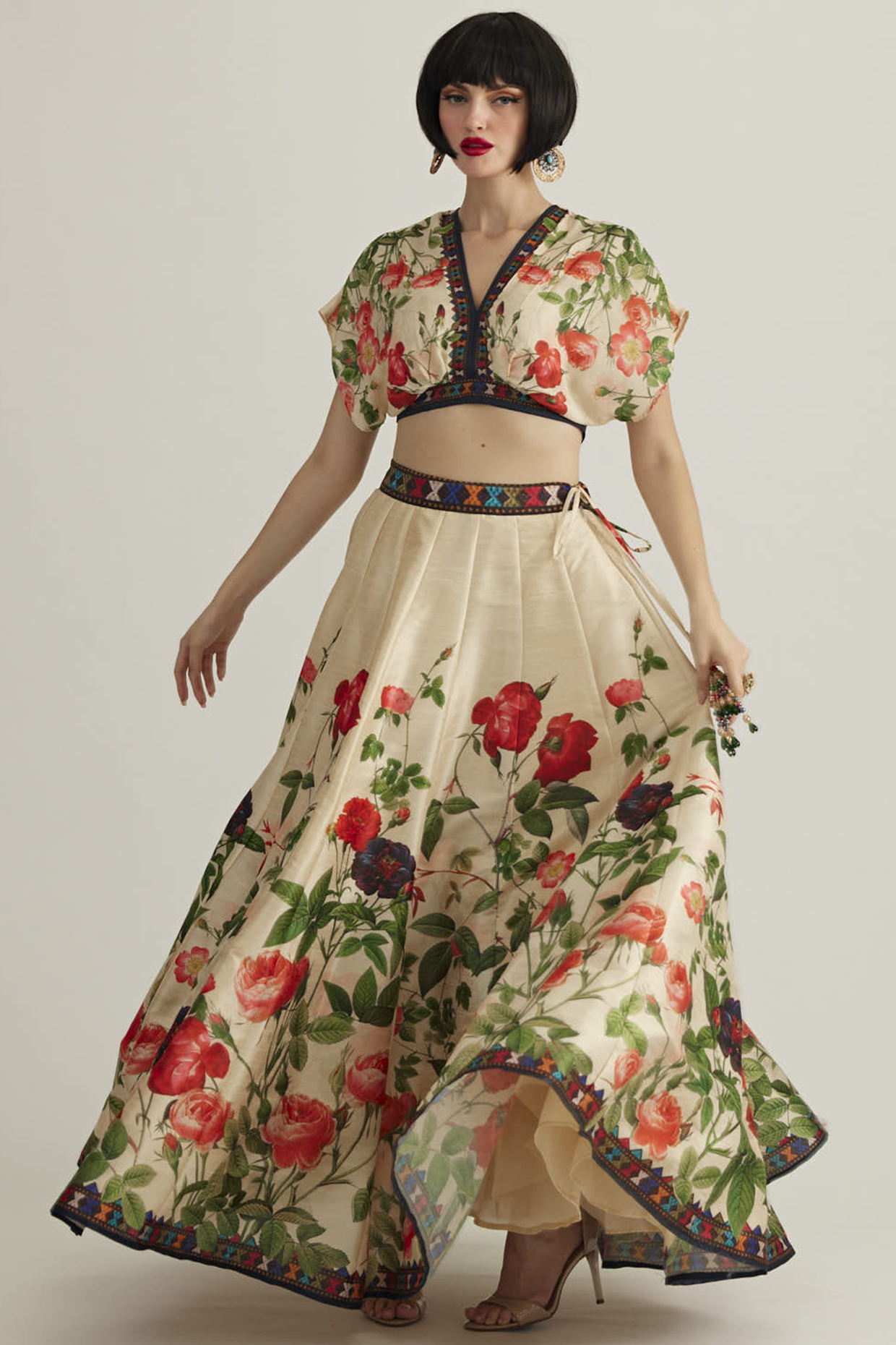 Eggshell Silk Printed Skirt Set by Rajdeep Ranawat at Pernia's Pop Up Shop
