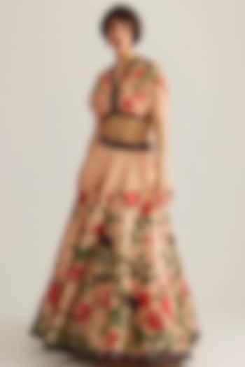 Peach Silk Printed Skirt Set by Rajdeep Ranawat at Pernia's Pop Up Shop