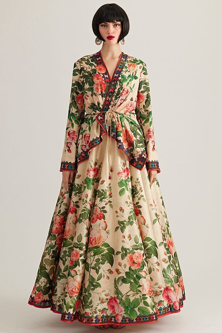 Pearl Rose Dupion Printed Skirt Set by Rajdeep Ranawat at Pernia's Pop Up Shop