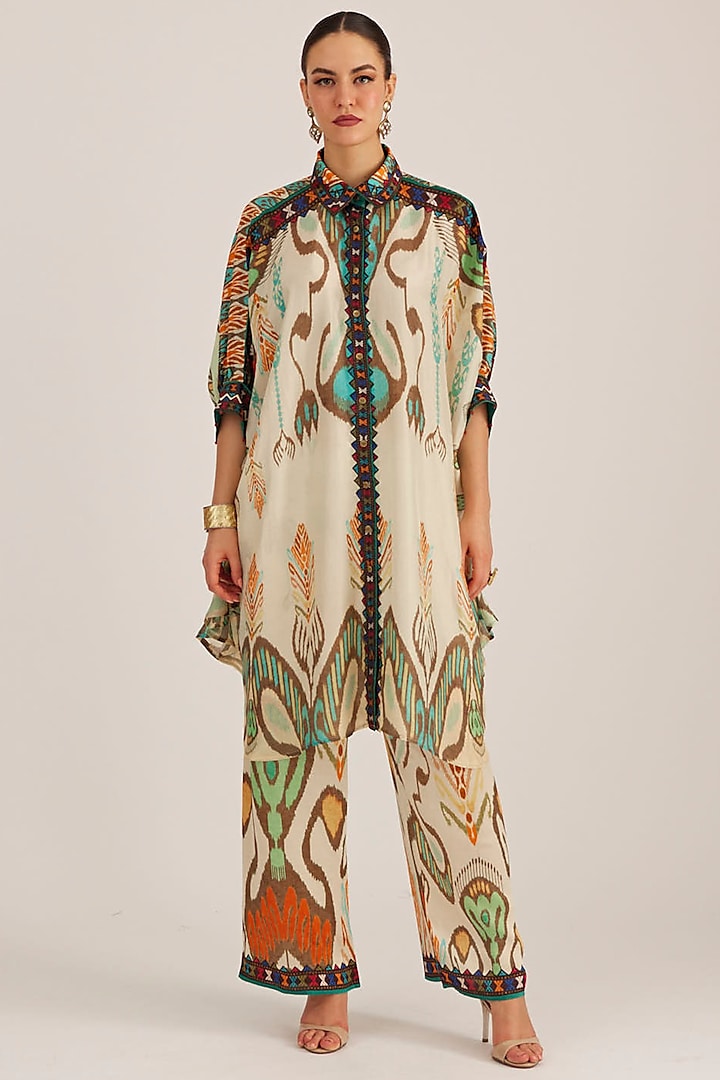 Vanilla Satin Printed Pants by Rajdeep Ranawat at Pernia's Pop Up Shop