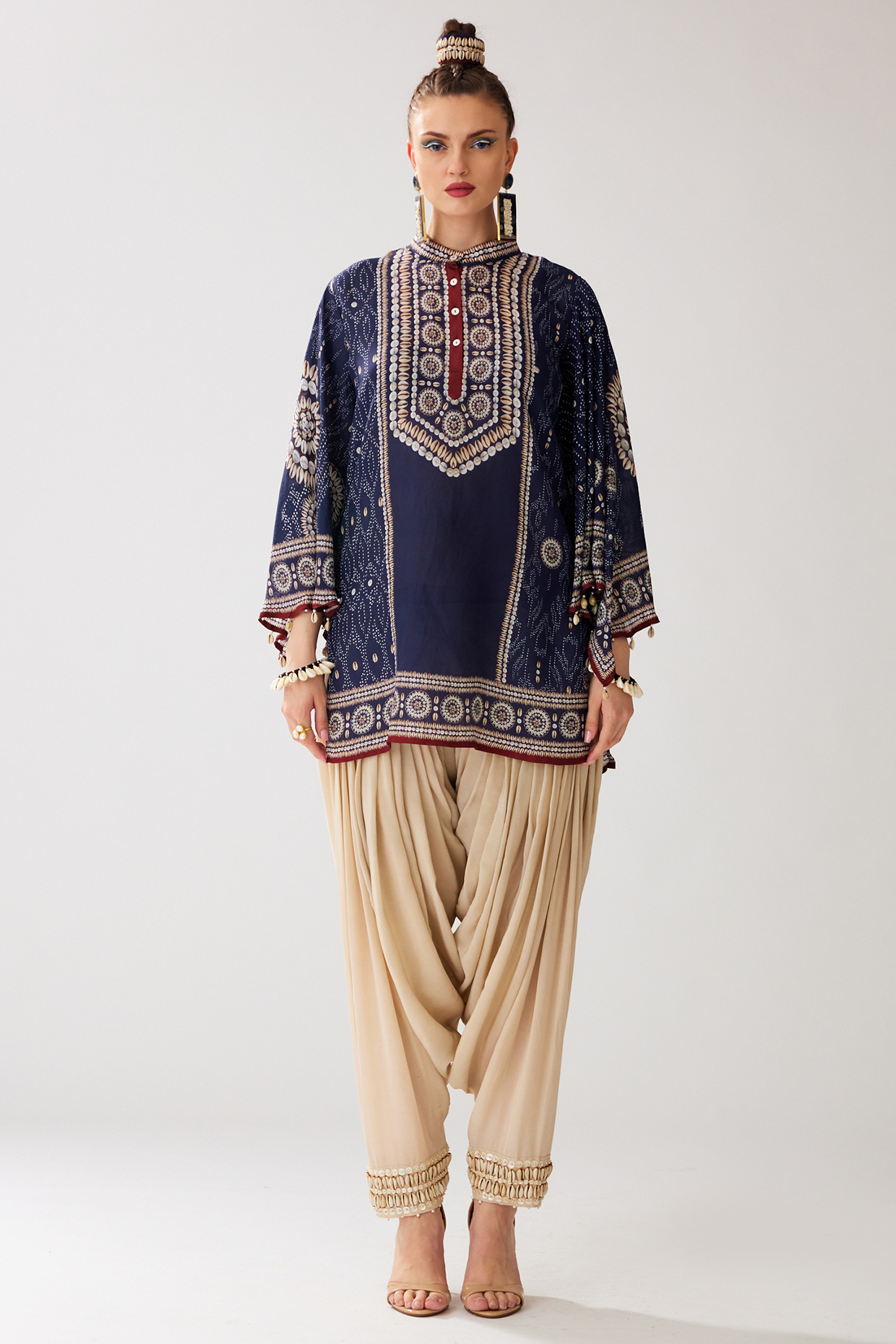 Navy Blue Silk Printed Tunic by Rajdeep Ranawat at Pernia's Pop Up Shop