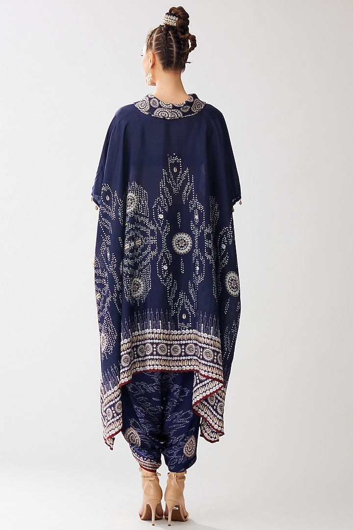 Navy Blue Modal Satin Printed Dhoti Pants by Rajdeep Ranawat at Pernia's Pop Up Shop