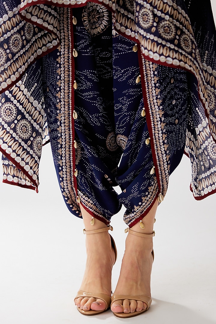 Navy Blue Modal Satin Printed Dhoti Pants by Rajdeep Ranawat at Pernia's Pop Up Shop