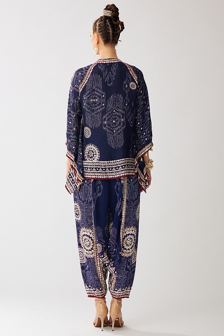 Navy Blue Silk Printed Turkish Pants by Rajdeep Ranawat at Pernia's Pop Up Shop