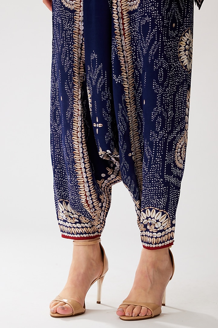 Navy Blue Silk Printed Turkish Pants by Rajdeep Ranawat at Pernia's Pop Up Shop