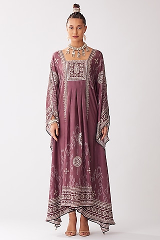 Rajdeep Ranawat Aarvi Silk High Low Tunic, Beige, Floral, Silk, Round  Neck, Long Sleeves