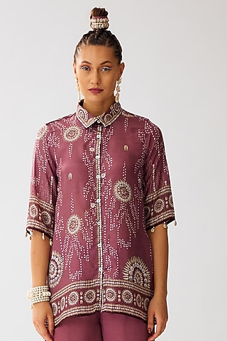 Vintage Rose Silk Printed Shirt by Rajdeep Ranawat