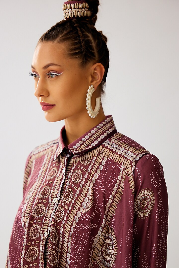 Vintage Rose Silk Printed Boxy Kaftan Shirt by Rajdeep Ranawat at Pernia's Pop Up Shop