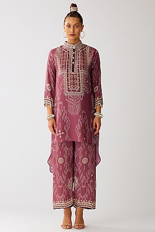 Vintage Rose Silk Printed Shirt by Rajdeep Ranawat