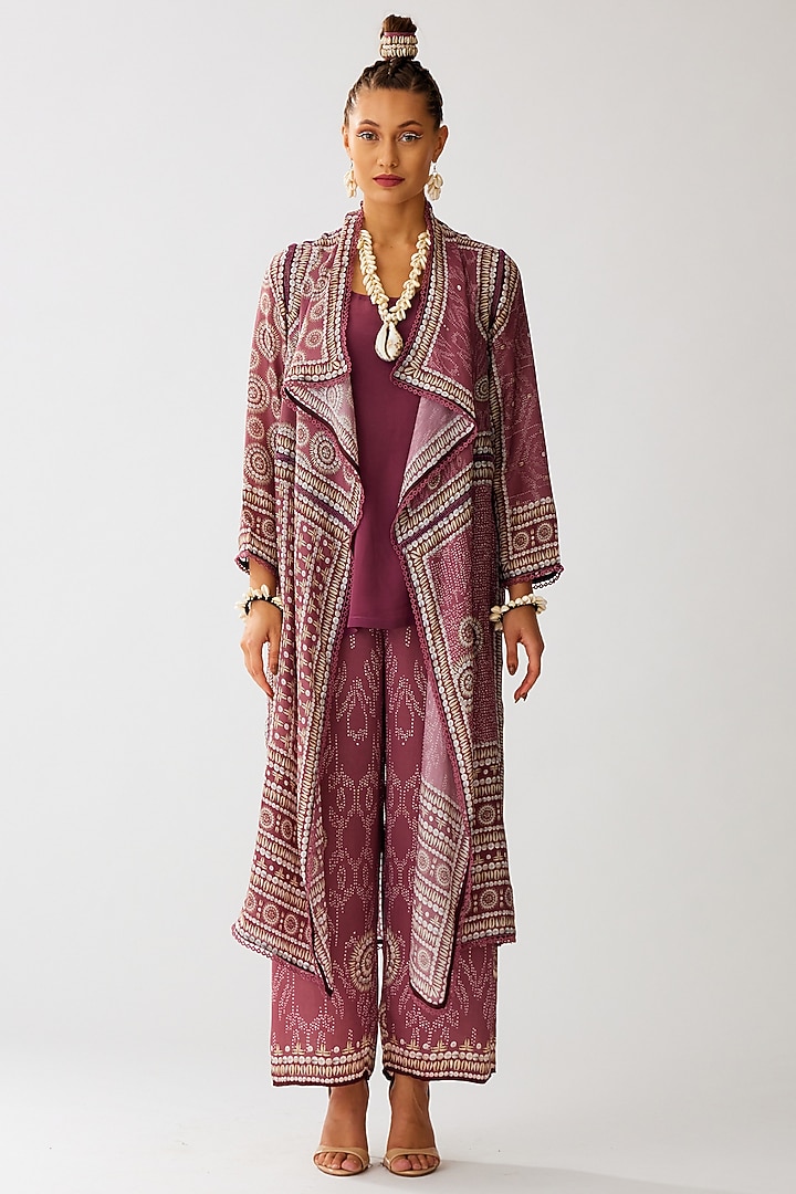 Vintage Rose Silk Printed Cover-Up Jacket by Rajdeep Ranawat at Pernia's Pop Up Shop